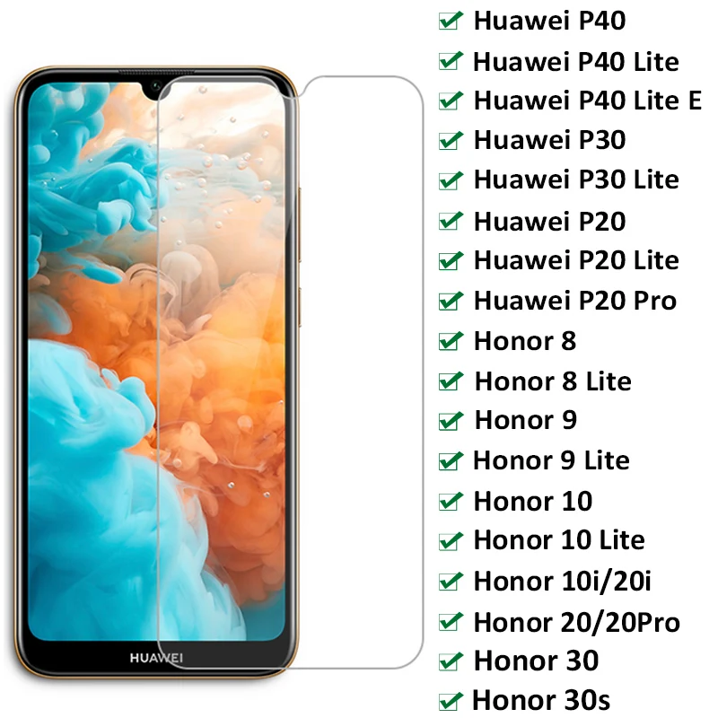 Защитное стекло 9H для Huawei P20 Pro P30 P40 Lite E закаленное Honor 10 9 8 30s 20 20i 10i пленка