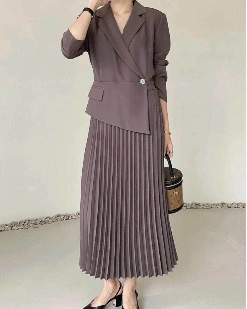 

SuperAen новый дизайн офисные женские складные поддельные двухсекционные Вырубные Прямые повседневные платья длиной до щиколотки для женщин