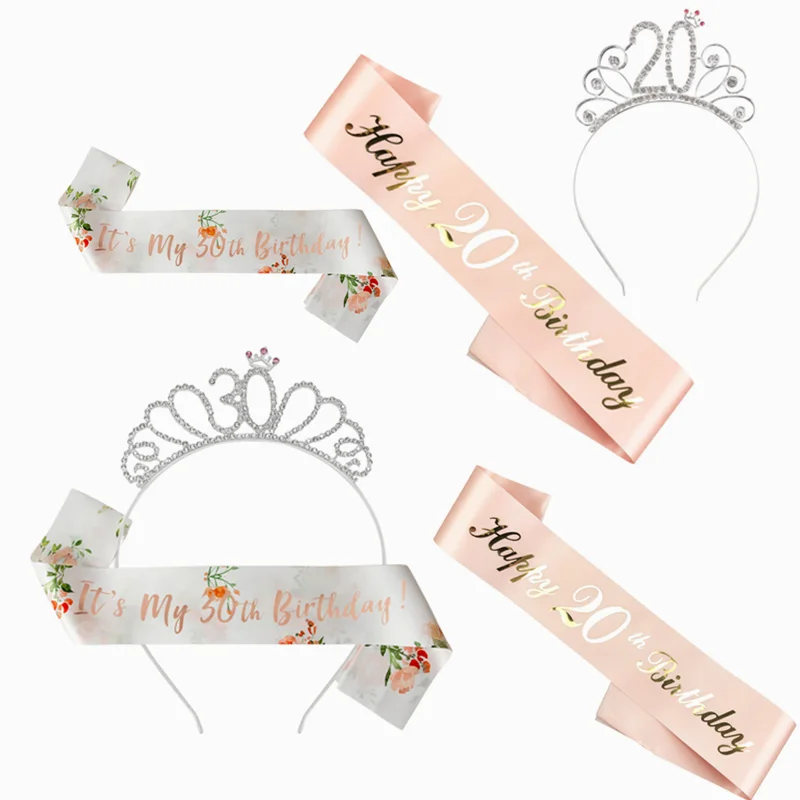 

Повязка на голову с принтом, комплект из ремня на плечо для дня рождения, украшение для годовщины, дня рождения, 21/30/40/50/60