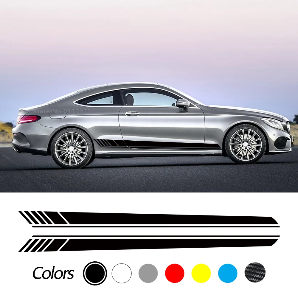 

Car Door Side Skirt Stripe Decal Stickers For Mercedes Benz C class W205 W204 C180 C200 C250 C300 C63 Coupe AMG Accessories 2Pcs