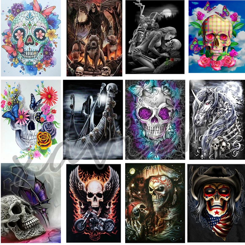 

5D Diy Diamond Painting Skull Flower Mosaic Embroidery Full Drill Gothic Skeleton Rhinestone Cross Stitch Cross Stitch Crafts