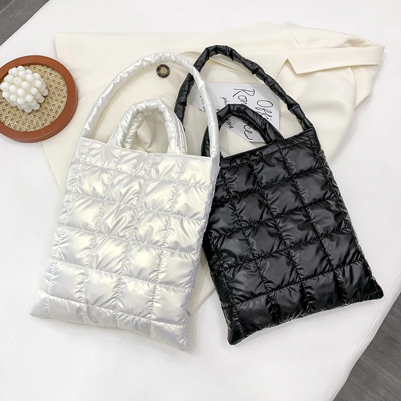 

2021 Winter Down Warm Rectangle Women's Bag Quilted Waterproof Female Tote Shoulder Bag Woman Trending Fashion Handbags