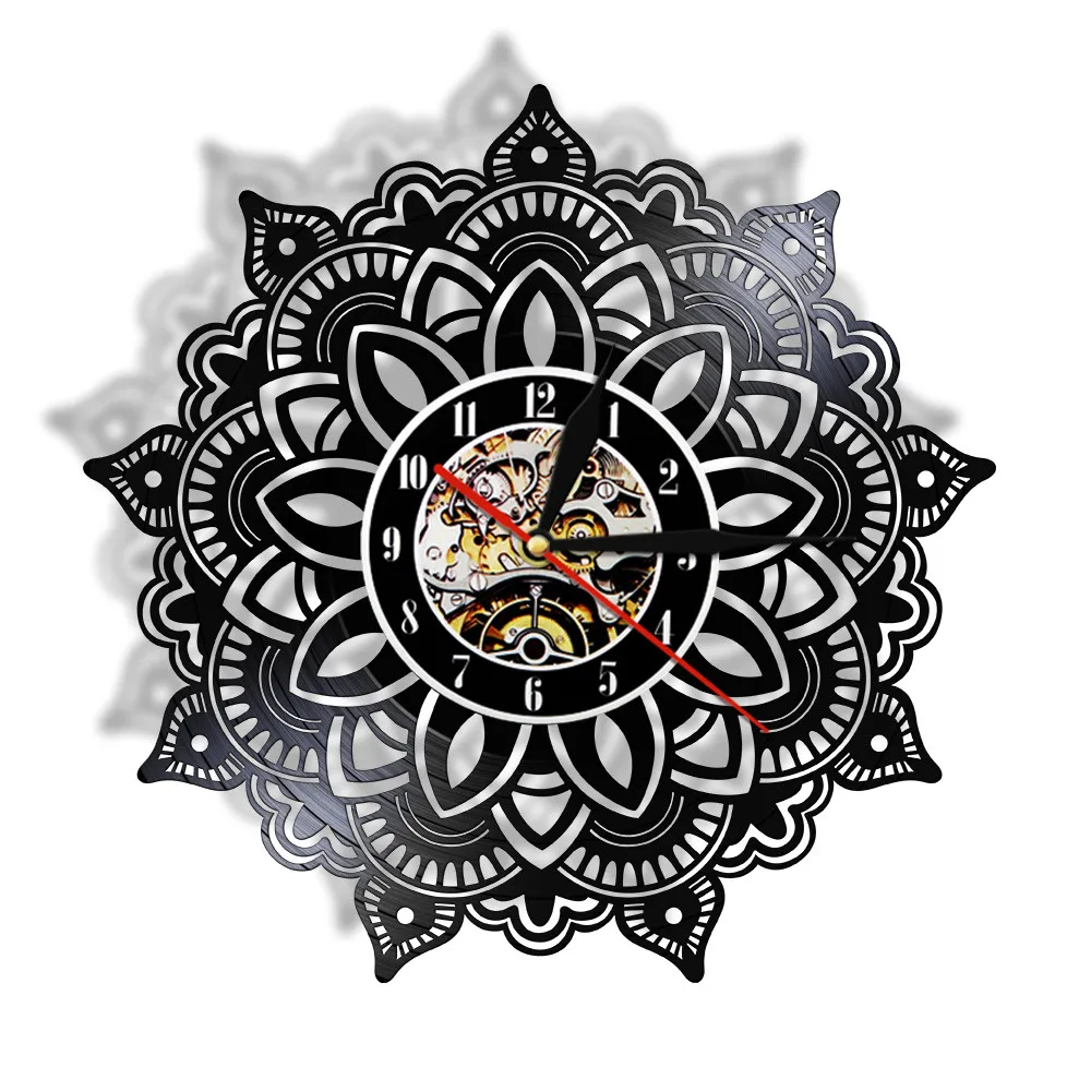 Mandala Flower Vinyl Record Wall Clock Indian Bedroom Decorative Wall Watch Mandala Seeds Satori Yoga Souvenir