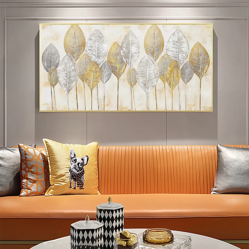 

Nordic Gold Leaves Wall Art A Painting for The Wall on Canvas Modern Dinning Room Living Room Decor Posters and Prints no Frame