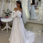 Женское шифоновое платье с длинным рукавом, простое свадебное платье-трапеция до пола со шлейфом, 2022