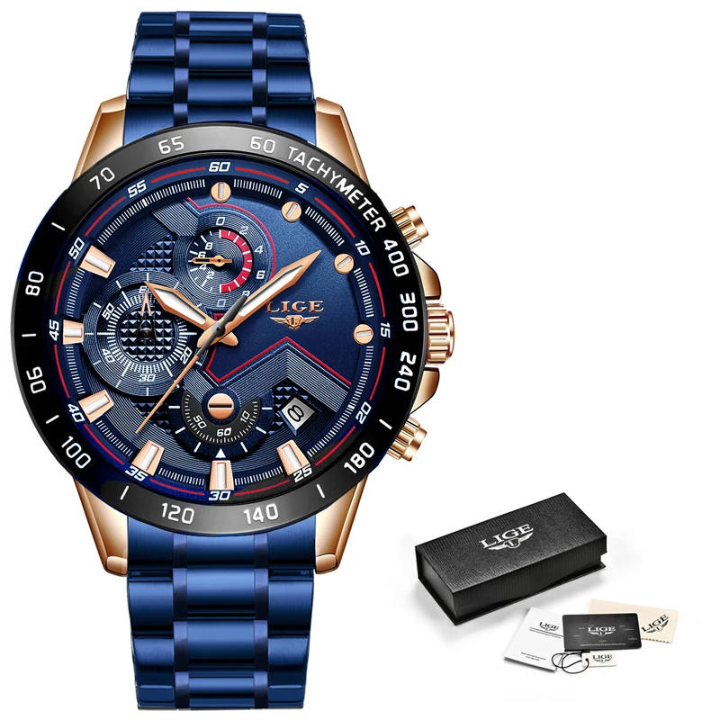 

Trend Mens Watches LIGE Top Brand Luxury Business Watch Men Full Steel Military Waterproof Quartz Clock Relogio Masculino + Box