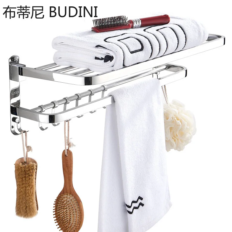 bathroom accessories towel rack bathroom towel holder stainless steel can be folded hanger wall mounted towel shelf with hook free global shipping