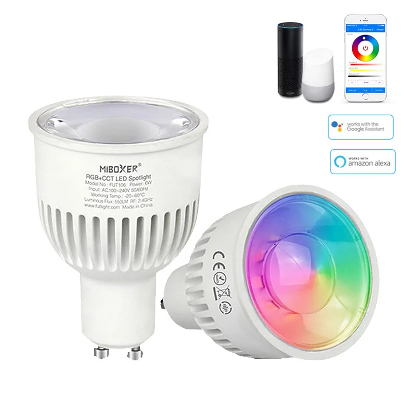 

MiBoxer WiFi Smart Bulb LED Lamp 4W 6W RGB+WW+CW/Dual White Spotlight Support Alexa ECHO/Google Home Control Led Lamp GU10 MR16