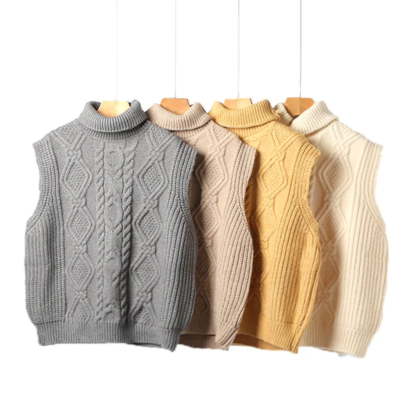 

Осенний свитер ZCWXM, вязаный жилет, Женская водолазка без рукавов, твист, в стиле преппи, Женский Повседневный серый пуловер, корейские майки