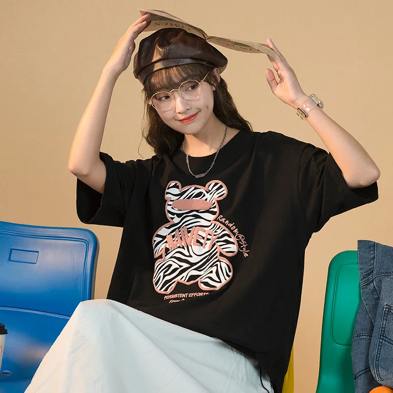 

CGC Fashion Kawaii Anime Print Summer Woman T-shirts Casual Korean Style Oversized T-shirt 100%Cotton Female Top Harajuku Tee