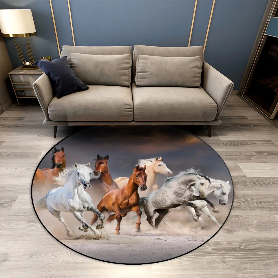 

3D для лошадей круглый Гостиная украшения животных Фланелевая пижама с принтом ковер Спальня стул коврик Ванная комната нескользящий коврик и губка коврик