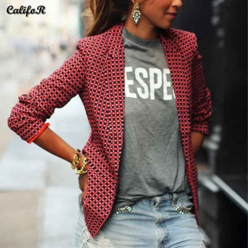 

Fashion Office Suit Blazer Red Suit Jacket Women Autumn Casual Women's Plaid Long Sleeve Top Slim Suit Jackets for Women 2021