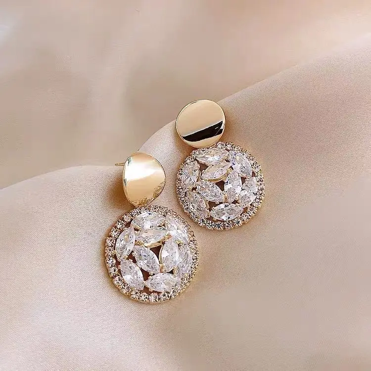 

Luxury Rhinestone Geometric Drop Earrings for Women Girls 2020 New Bijoux Round Dangle Earring Party Jewelry Gifts Gold Trendy