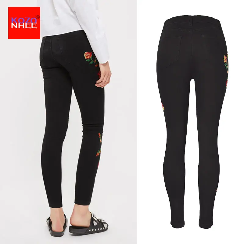 Женские эластичные джинсы с вышивкой высокой талией размера плюс винтажные