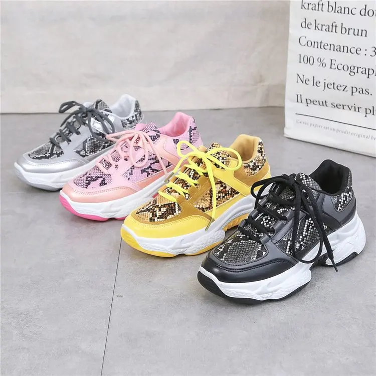 

2020 Women Snake Pattern Vulcanized Shoes Woman Lace Up Sneaker Women's Comfort Mesh Flat Platform Casual Footwear Ladies Female