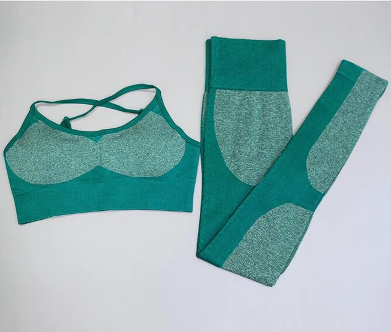 

2PCS Sports Suits Women Seamless Yoga Sets Running Fitness Sportswear Gym High Waist Sport Leggings Back Cross Strappy Bra+Pants