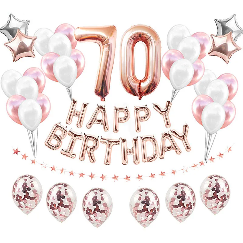 

70 Birthday Rose Gold Happy Birthday Letter Foil Balloons Number 70 Ballons 70th Birthday Party Decorations Adult 70 Years Decor