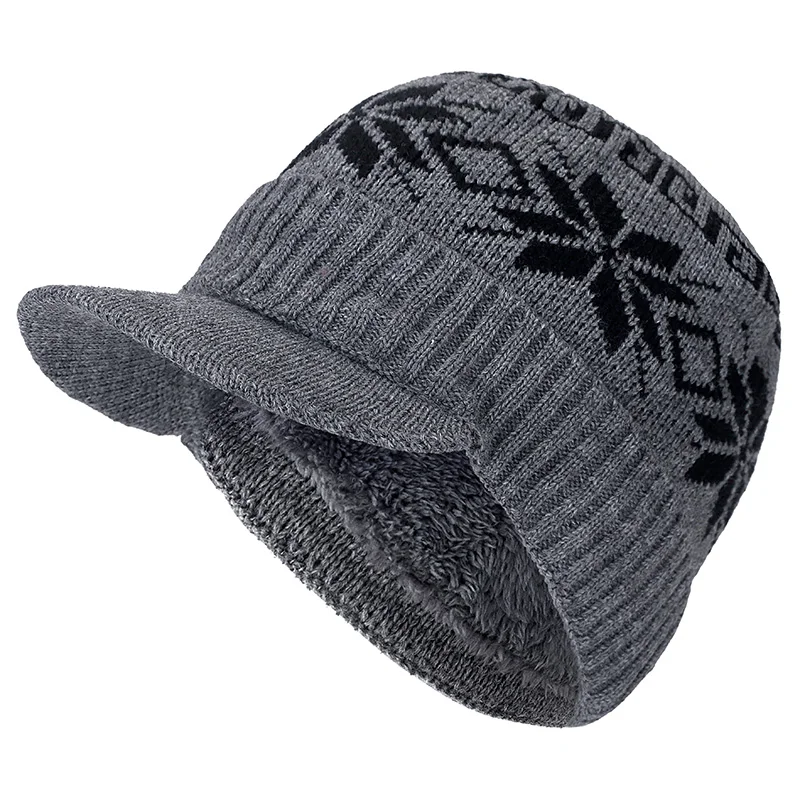 Высококачественные хлопковые зимние шапки с меховыми полями Skullies Beanies, шапка для мужчин и женщин, шерстяные шапки, маска Gorras Bonnet, вязаная шапка - Цвет: gray