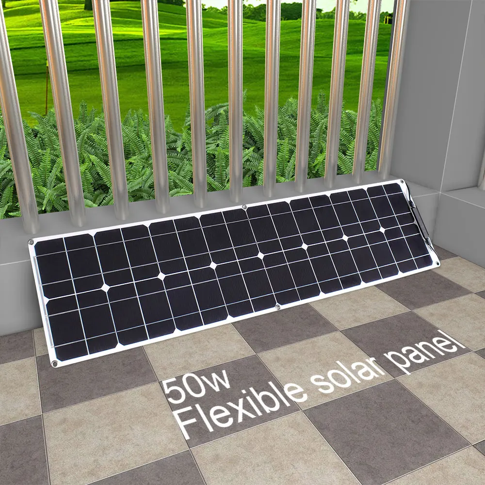 

Solar Charger 12v 50w 100w Monocrystalline Photovoltaic Home Flexible Solar Panel System for Car battery, Camper