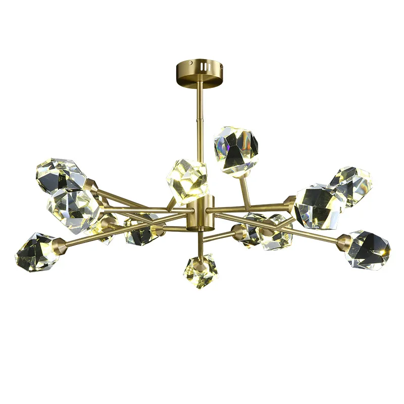 

Hot Sale Post-Modern Simple Living Room Chandelier Copper Crystal Lamp Simple Dining Room Bedroom Molecular Nordic light