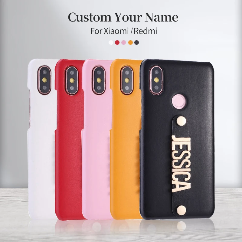 

Custom PU Leather Holding Strap Gold Metal Phone Case For Xiaomi Mi Redmi Note 5 6 7 8 A2 A3 lite Pro Plus Phone Funda Coque