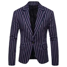 Azul formal negócios ternos dos homens uma peça entalhada lapela casamento smoking noivo usar moda listra jaqueta dos homens blazer casaco (3)