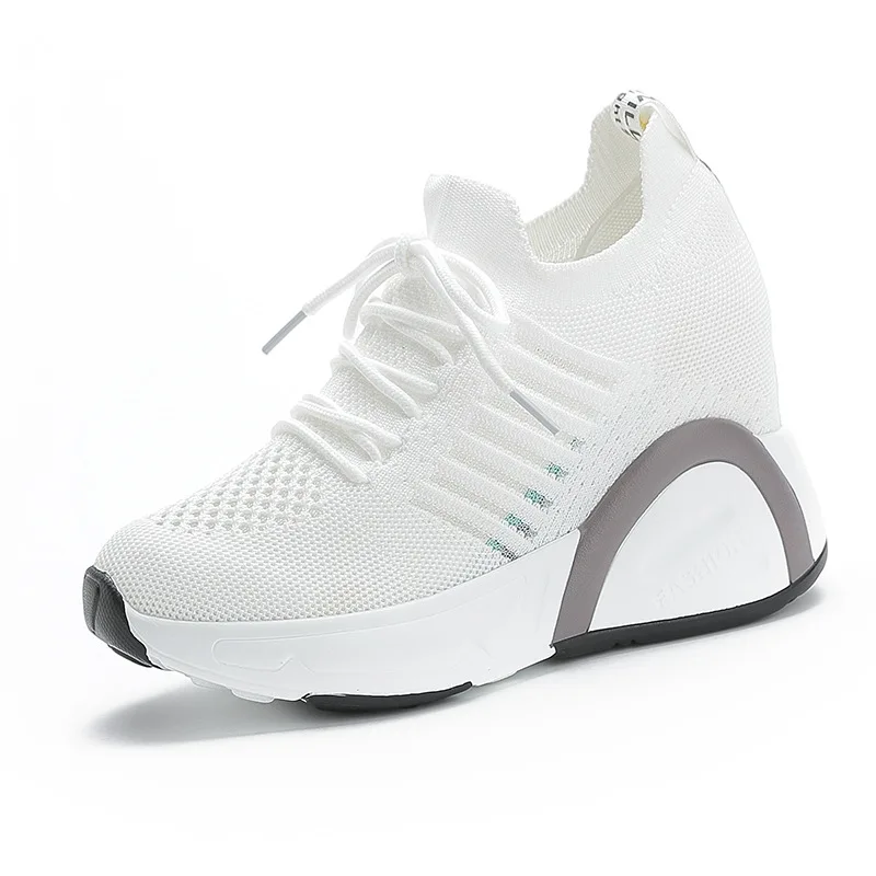 

Кроссовки женские летние на танкетке, Повседневная вязаная обувь, на шнуровке, дышащие, модные