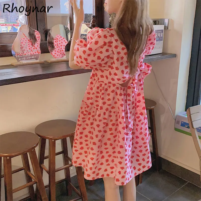 

Dress Women Backless Loose Summer New French Style Daily All-match Cute Ladies Pink Elegant Tender Breathable Cool Temperament
