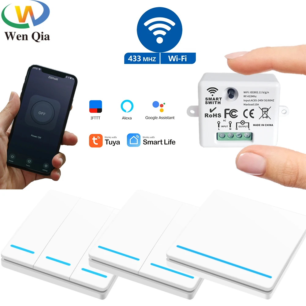 

Tuya WIFI Mini Interruptor Smart Life Light Switch Module 433MHz Relay Wall Panel Wireless Voice Control Timer Google Home Alexa