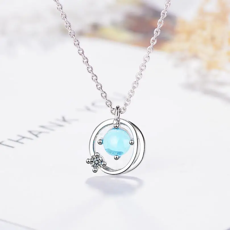 Новые круглые подвесные ожерелья с голубым кристаллом в виде планеты из циркона