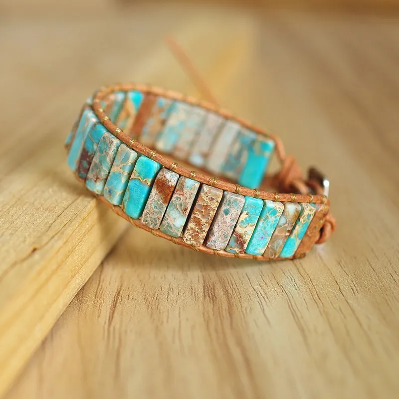 Кожаный браслет император с бусинами в форме трубок чакра женский и мужской