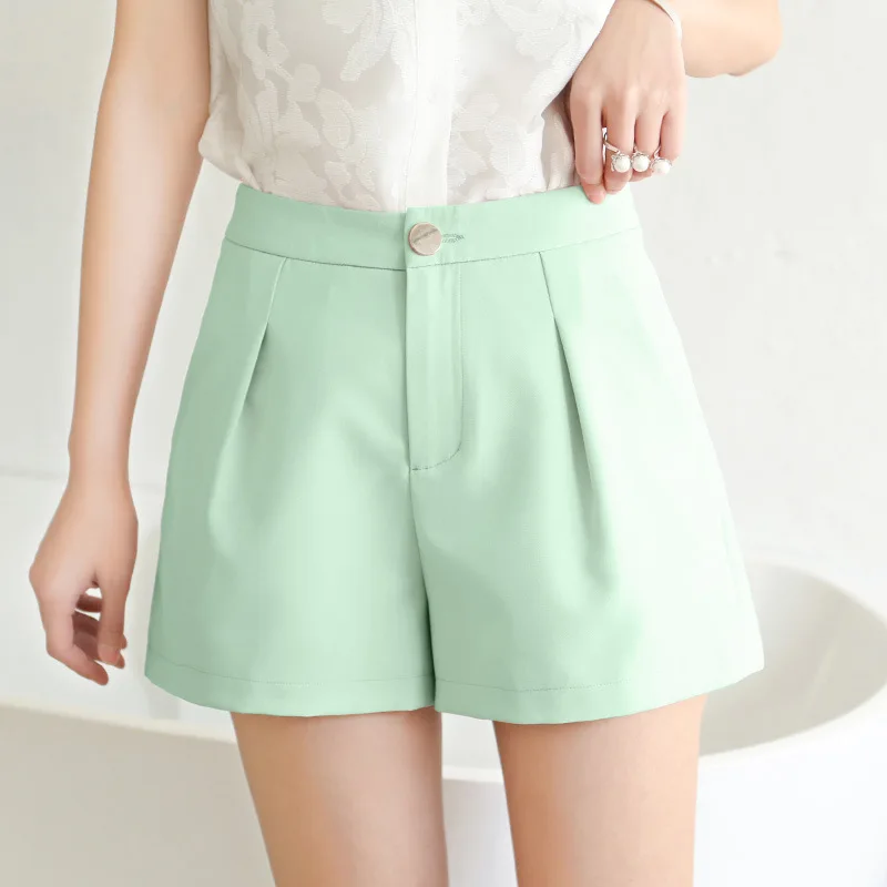 

2022 Women Fashion Side Pockets Linen Woman Shorts Vintage High Waist Zipper Fly Female Short Pants Mujer