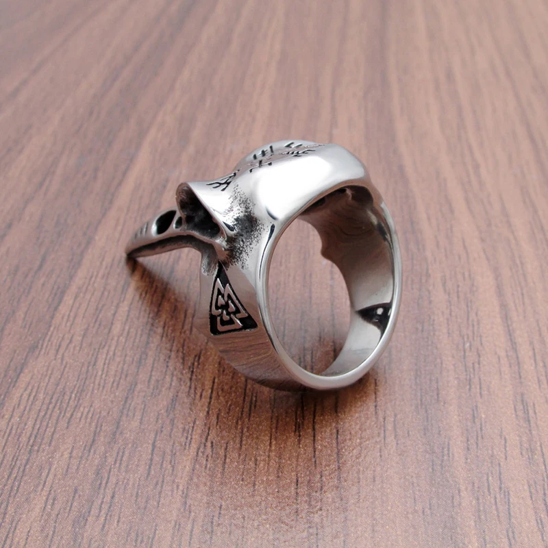 Punk 316L Stainless Steel Vegvisir Runes Futhark Rings Silver Color Black Viking Raven Ring Odin Nordic Animal Head Jewelry | Украшения и