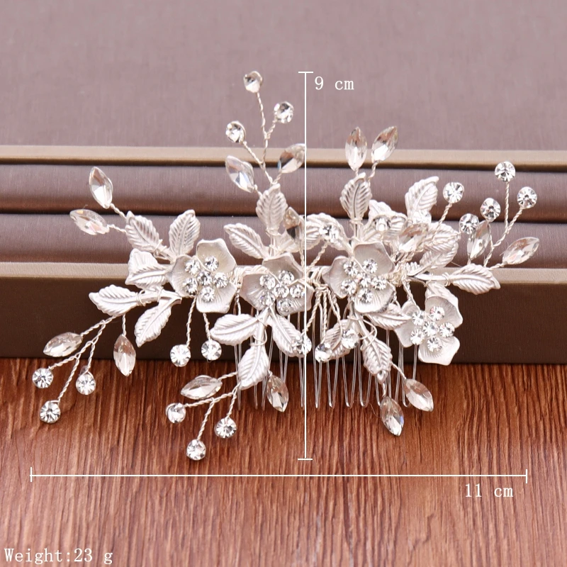 

Wedding Hair Accessories Flower Bridal Hair Comb Head Ornaments Silver Color Rhinestone Wedding Hair Comb Jewelry Headpiece