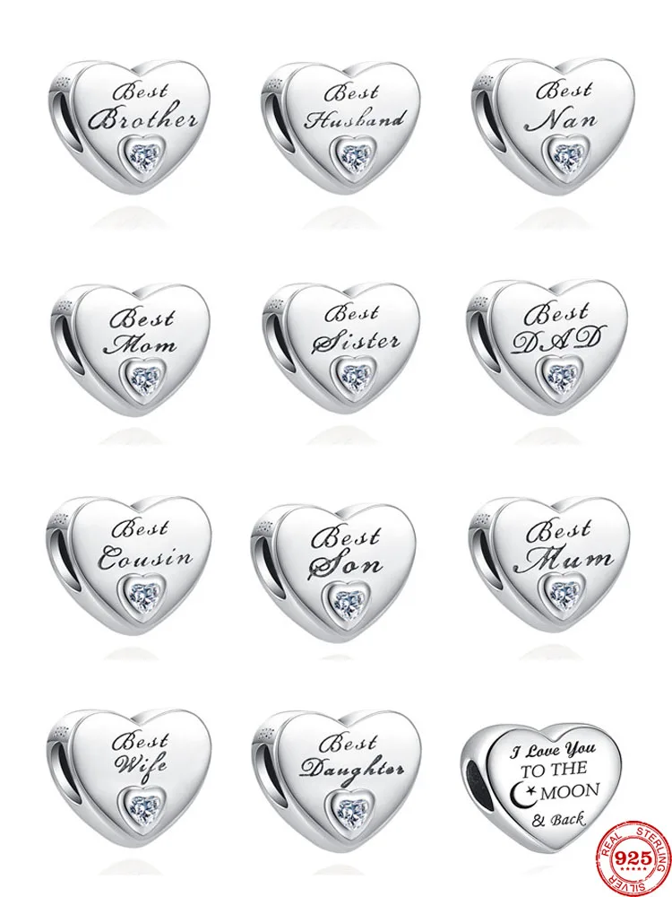 Браслет женский из серебра 925 пробы с бусинами в форме сердца лучшего брата мужа