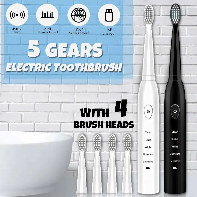 Electric Toothbrush Sonic Wave Rechargeable Top Quality Smart Chip Toothbrush Head Replaceable Whitening Tooth brush