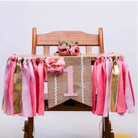 2020 high quality baby first birthday pink chair banner one year 1st birthday party decoration boy girl bunting supplies
