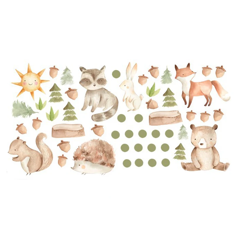 Zollor мультфильм белка лиса стикер на стену детская комната сосновые деревья конус
