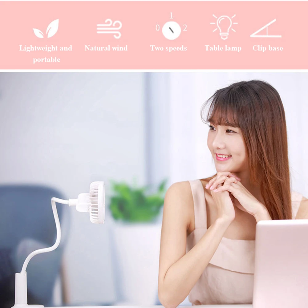 Портативный мини-вентилятор перезаряжаемый на 360 градусов со светодиодным