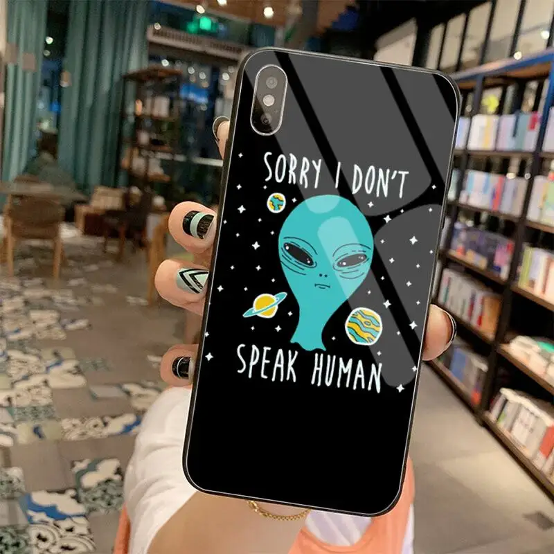 

Dabieshu Cartoon Cute alien space Soft black Phone Case Tempered Glass For iPhone 11 Pro XR XS MAX 8 X 7 6S 6 Plus SE 2020 case