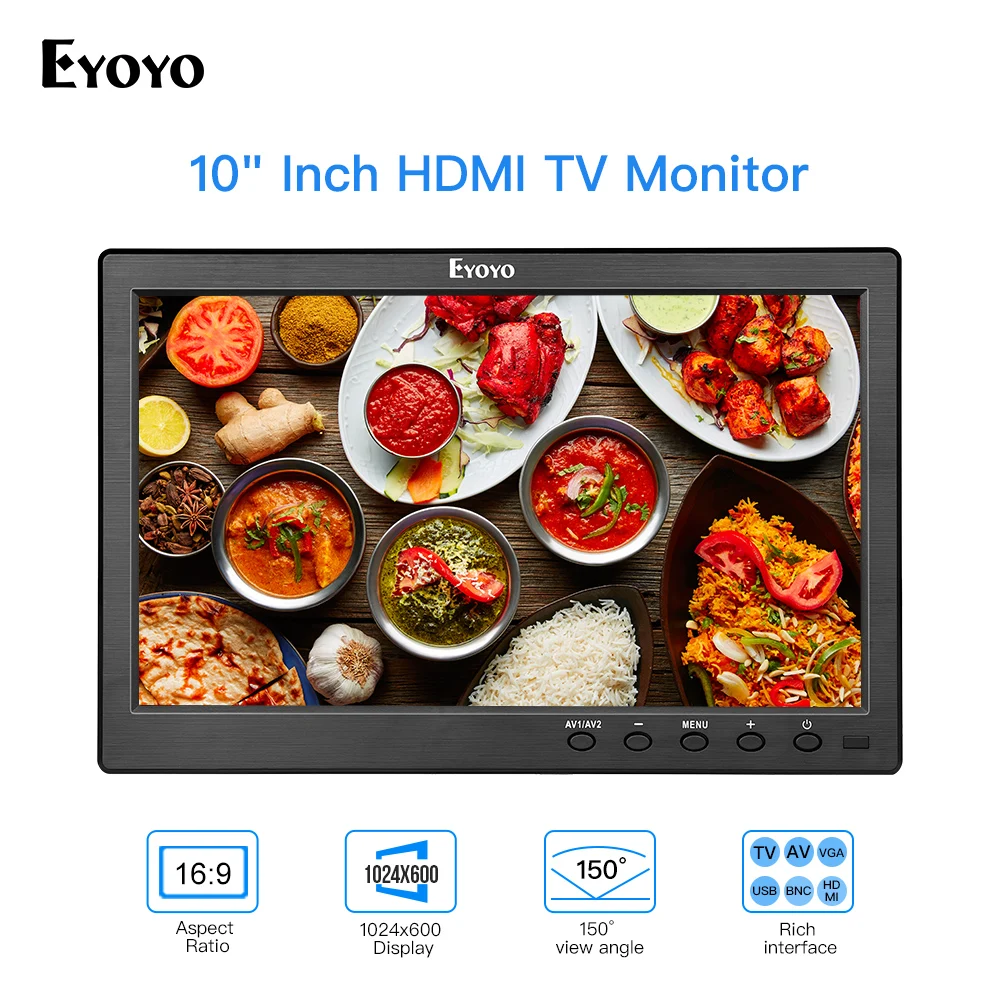 

Eyoyo EM10V 10" TV IPS Monitor HDMI 1024x600 LCD Screen with HDMI VGA AV USB Remote Control for DVD PC CCTV Security Display