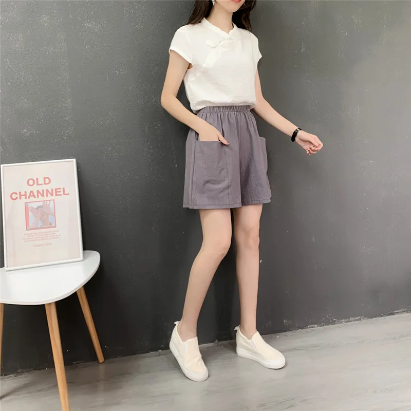 

Plus Size Shorts Lace up Elastic Mid Waist Loose Wide Legs Casual Female Home Comfy Shorts black