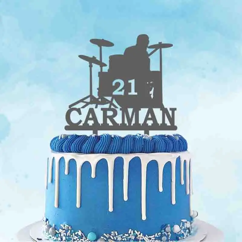 

Personalized Drum Kit Cake Topper Custom Name Age Man Playing Drums Cake Topper For Man Birthday Party Cake Decoration