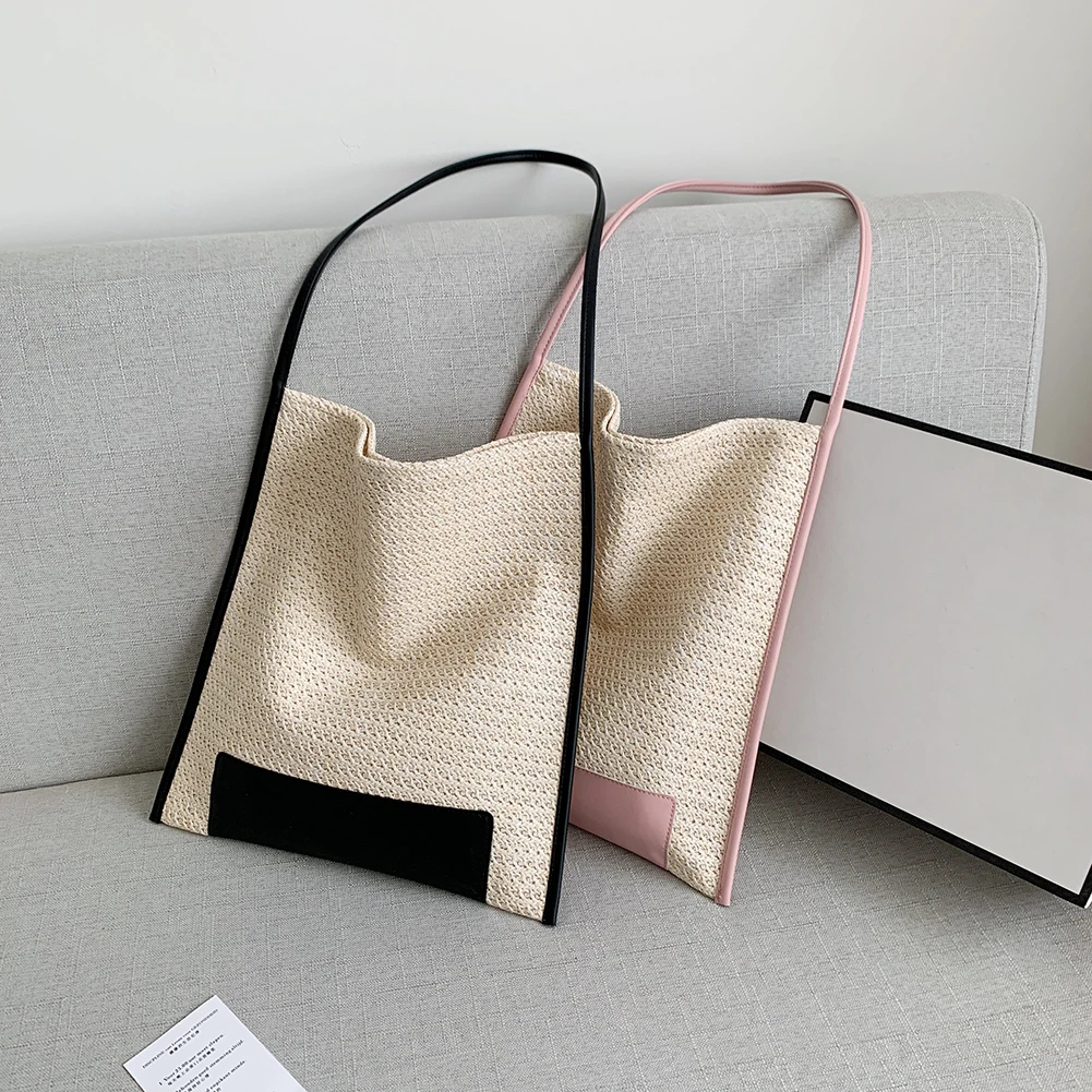 

Винтажная Женская пляжная сумочка, плетеный соломенный тоут на плечо, летняя пляжная вместительная сумка-мессенджер через плечо, тоут