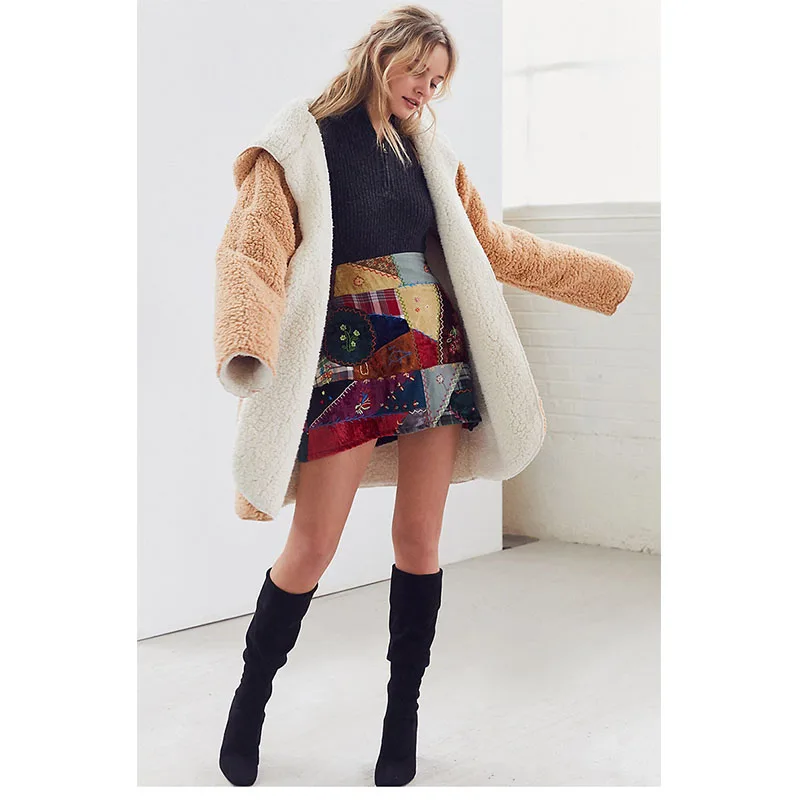 Новинка Женская куртка с подкладкой из искусственной шерсти модные длинные