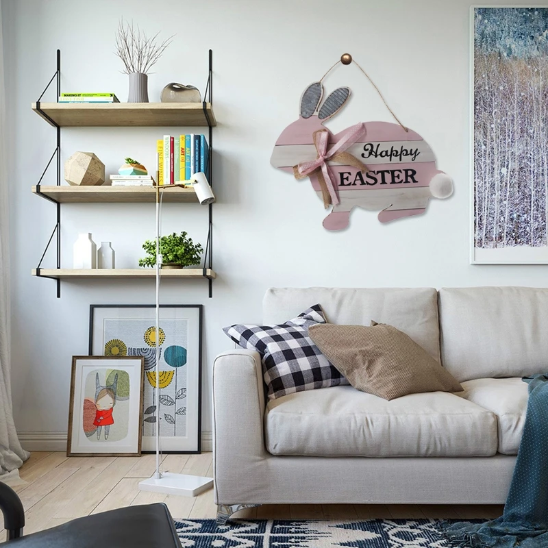 

Wooden Happy Easter Rabbit Bunny Hanging Pendant Ornament Craft Home Party Decor Dropshipping