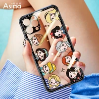 asina transparent tempered glass case for iphone 11 12 13 pro max mini xs xr x fashion cartoon cover for iphone 7 8 plus se 2020
