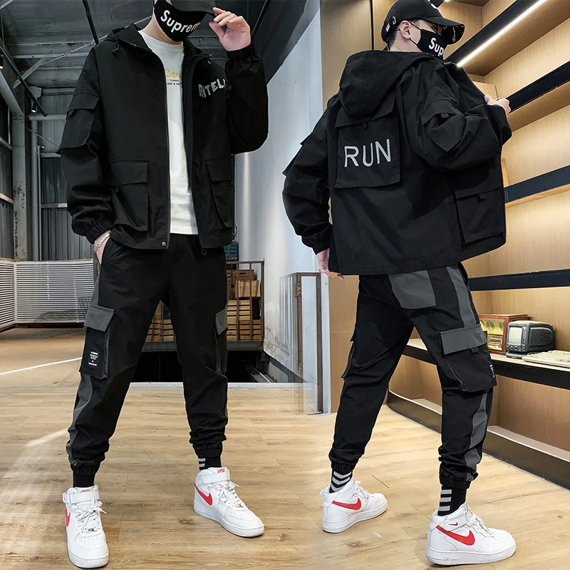 

Hip Hop Military Men Tracksuit Pockets Zipper Fitness Casual Men Jacket Long Sleeve Fashion Mens Sportswear Suits Streetwear