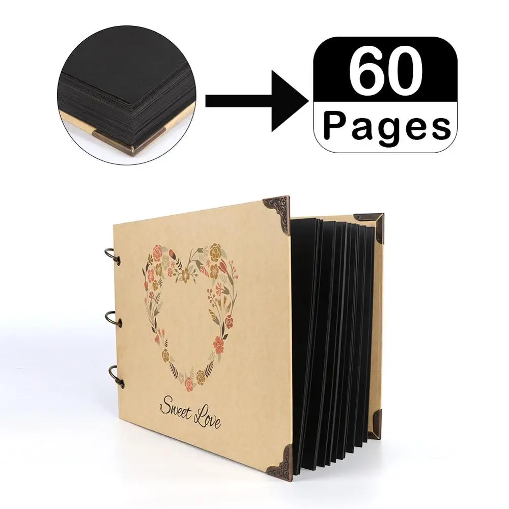 OurWarm 60/80 страниц Свадебный фотоальбом сделай сам книга для гостей из крафт-бумаги