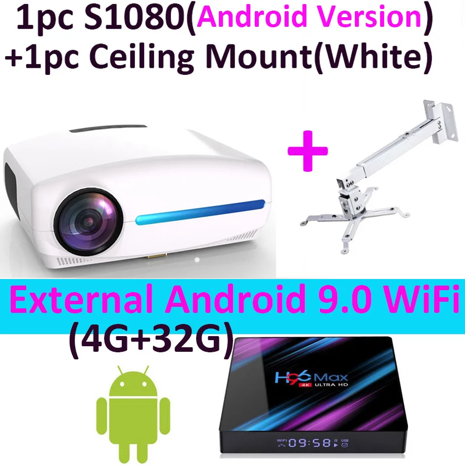 Smartldea 1080P 4K Full HD проектор, Android 9,0 опционально, разрешение 1920x1080P 6500 люмен, светодиодный проектор для домашнего кинотеатра, 3D проектор - Color: Android and Mount